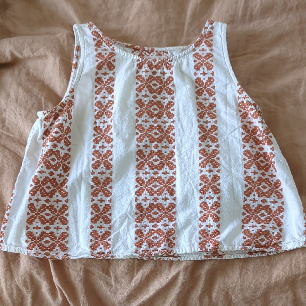 Lou & Grey White and Umber Boxy Crop Tank Top